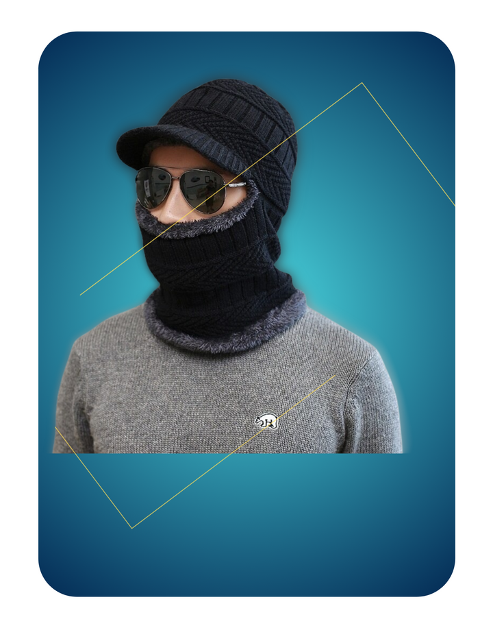 Indulge in the comfort of this balaclava beanie visor hat designed for men, featuring warm velvet, thickened soft wool, and a textured finish for a stylish and cozy winter accessory
