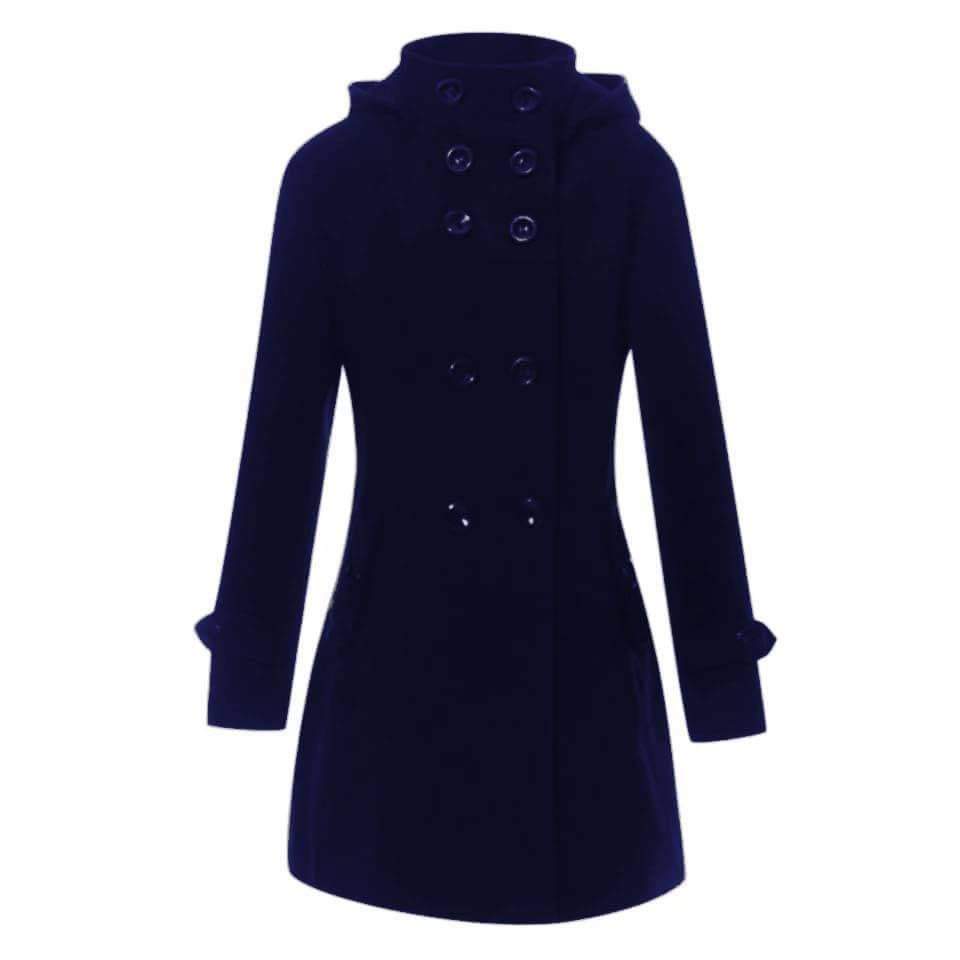Stylish Hooded Double-Breasted Trench Wool Coat for Women – Long Winter Outerwear