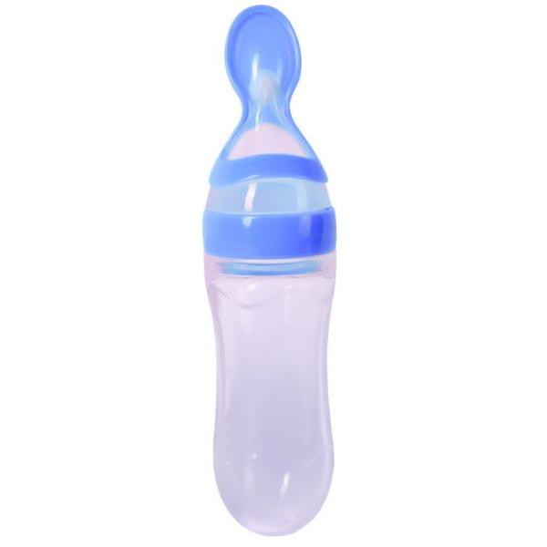 Baby Spoon Feeder equipped with a silicone bottle for seamless feeding, accompanied by a complimentary Fruit Pacifier designed for toddlers.